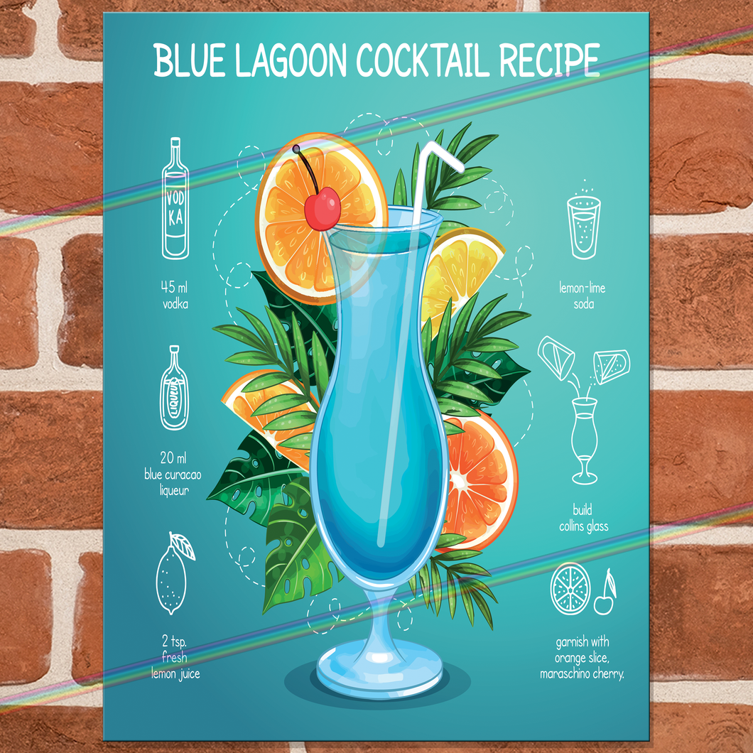 BLUE LAGOON COCKTAIL RECIPE METAL SIGNS